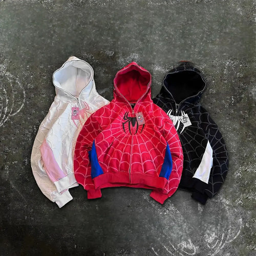 Y2k Retro Gothic America Spider Foaming 3d Print Hoodies Fashion Oversized Loose Full Zipper Hoodie Men Jacket Street Sweatshirt