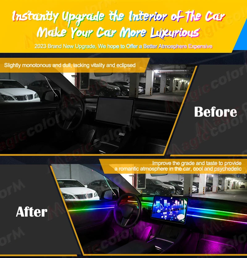 18 in 1 Led Car Ambient Lights 213 64 Color RGB Symphony Streamer Bluetooth Rainbow Interior Acrylic Strips Atmosphere Lamp Kit