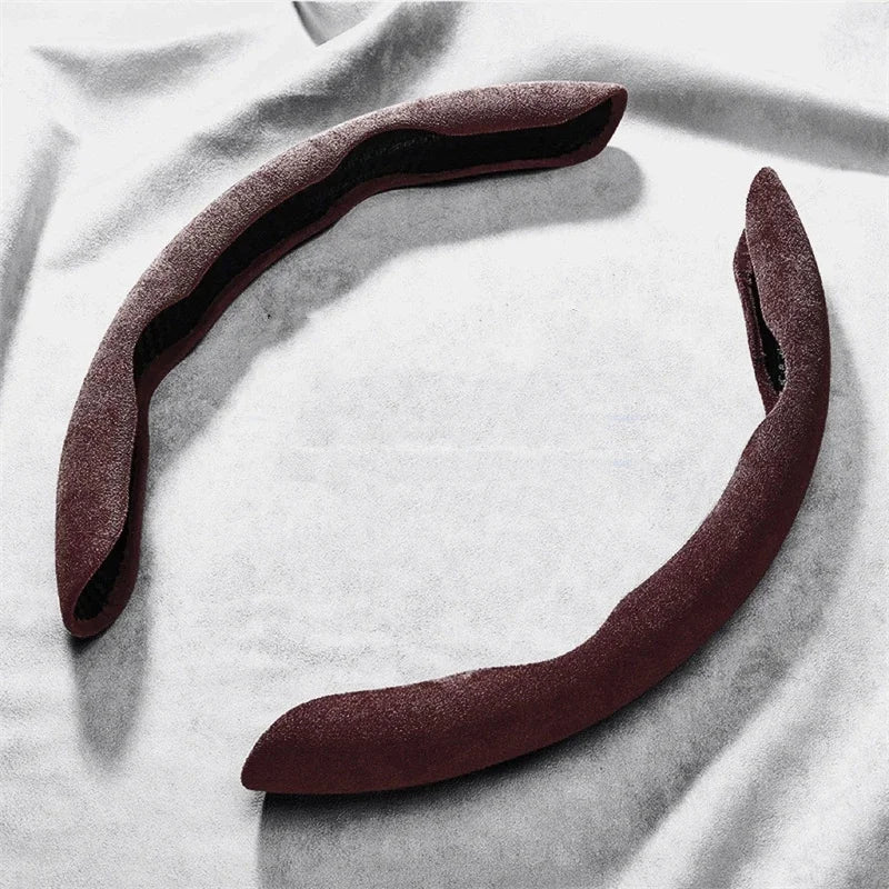 Suede Universal 38CM Car Steering Wheel Booster Cover Non-Slip Auto Interior Steer Protector Decoration Accessories-Brown