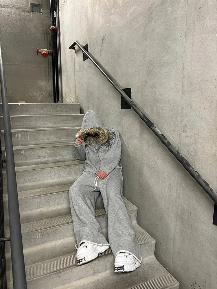 Autumn/Winter Y2k Women Aesthetic Harajuku Faux Fur Collar Hoodies Clothes Graphic Hip Hop Punk Gothic Zip Up Hoodies 2026 new