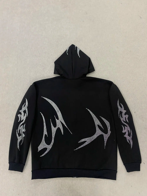 2026 Dark Gothic Y2K Spider Rhinestone Zip-Up Hoodie European American Autumn Winter Street Loose Fashion Hooded Top trend