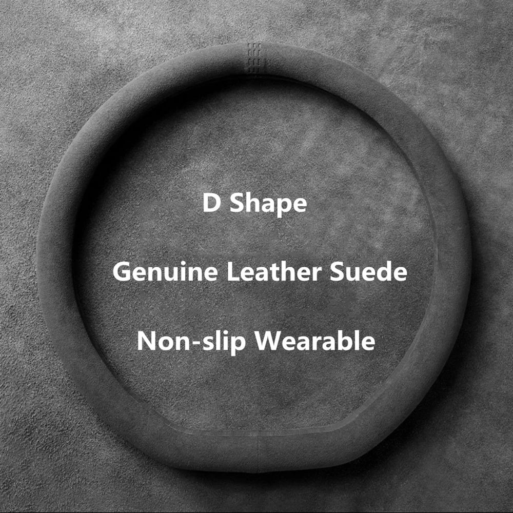 Car Steering Wheel Covers Cowhide Suede Steering Wheel Cover Wrap Universal 37-38cm Breathable Steering Covers Car Accessories